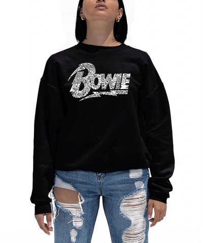 Women's David Bowie Logo Word Art Crewneck Sweatshirt Black-White $24.50 Tops