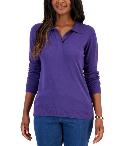 Women's Plush Polo Sweater Purple $17.16 Sweaters
