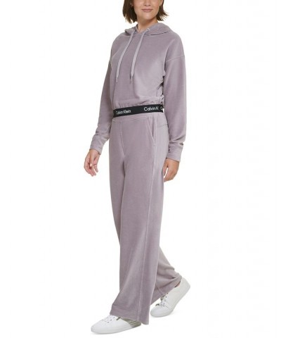 Women's Logo Elastic Long-Sleeve Pullover Velour Hoodie Smokey Lilac $20.59 Sweatshirts