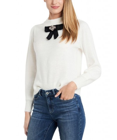 Women's Long Sleeve Bow Detail Sweater White $27.90 Sweaters