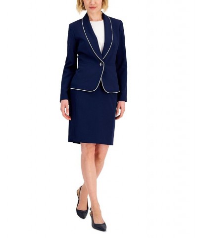 Women's Shawl-Collar Seamed Skirt Suit Regular and Petite Sizes Blue $55.00 Suits
