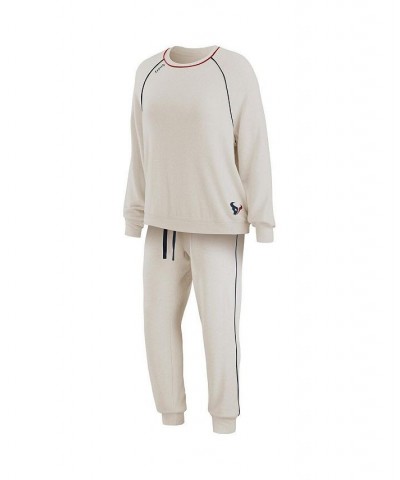 Women's Oatmeal Houston Texans Raglan Pullover Sweatshirt and Pants Lounge Set Oatmeal $41.80 Pajama