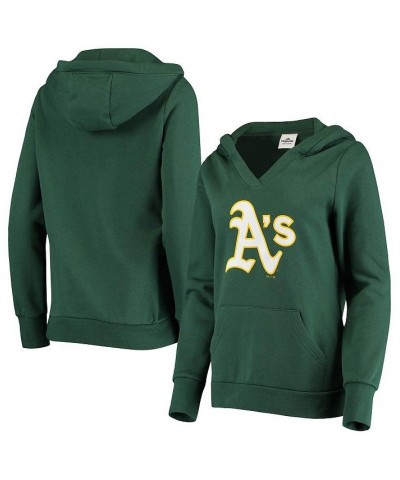 Women's Green Oakland Athletics Logo V-Neck Pullover Hoodie Green $35.20 Sweatshirts