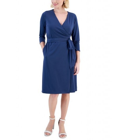 Women's V-Neck Wrap Dress Blue $29.02 Dresses
