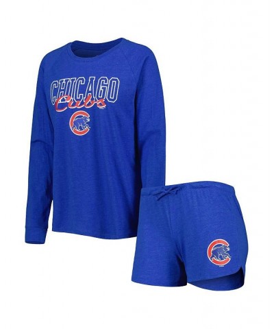 Women's Heather Royal Chicago Cubs Meter Knit Raglan Long Sleeve T-shirt and Shorts Sleep Set Heather Royal $34.31 Pajama