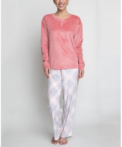Women's Stretch Fleece Pajama Set 2 Pieces Coral $29.00 Sleepwear