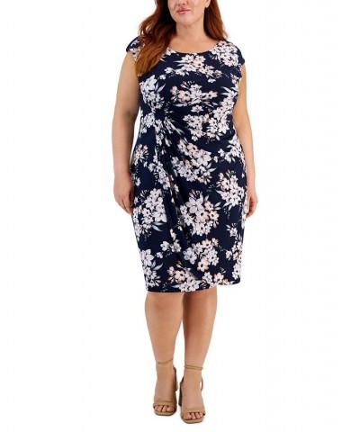 Plus Size Floral-Print Faux-Wrap Sheath Dress Navy/Mauve $44.50 Dresses