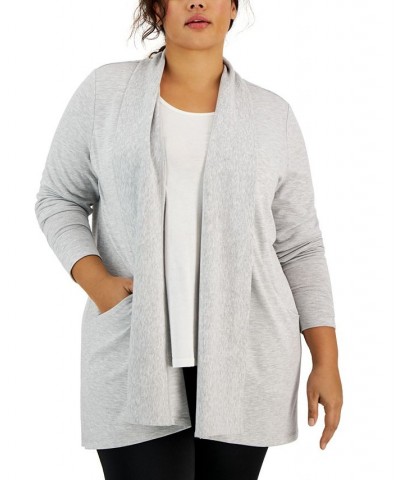 Plus Size Open-Front Shawl-Lapel Cardigan Gray $18.89 Sweaters