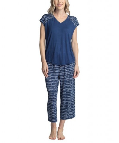 Women's Twinning 2-Pc. Short Sleeve & Capri Pajama Set Blue $32.48 Sleepwear
